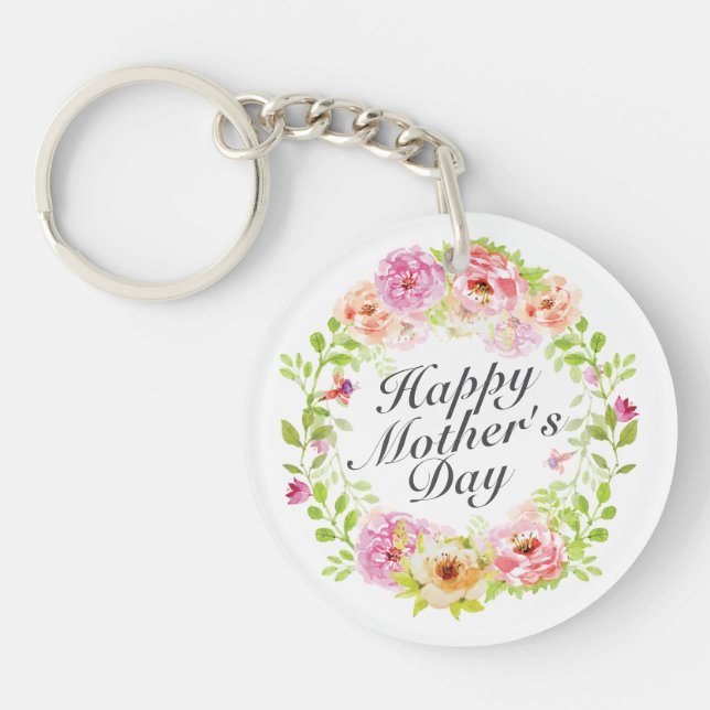 Elegant Happy Mother's Day Floral Wreath Schlüssel Schlüsselanhänger (Vorderseite)
