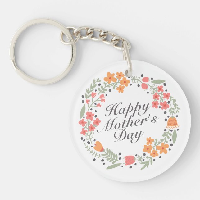 Elegant Happy Mother's Day Floral Wreath Schlüssel Schlüsselanhänger (Vorderseite)