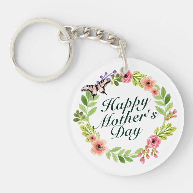 Elegant Happy Mother's Day Floral Wreath Schlüssel Schlüsselanhänger (Vorderseite)