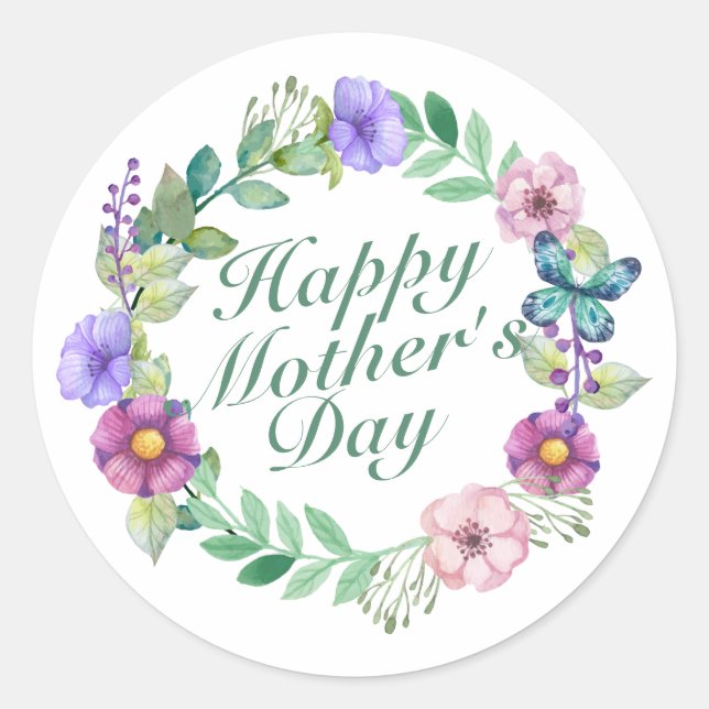 Elegant Happy Mother's Day Floral Wreath Sticker (Vorderseite)