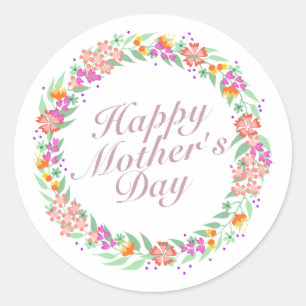 Elegant Happy Mother's Day Floral Wreath Sticker