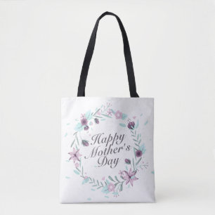 Elegant Happy Mother's Day Floral Wreath Tote Bag Tasche