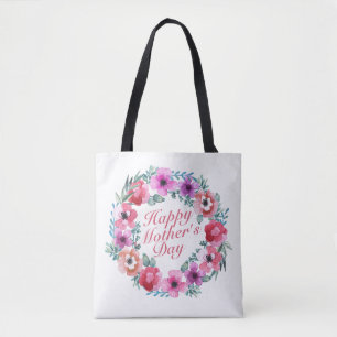 Elegant Happy Mother's Day Floral Wreath Tote Bag Tasche