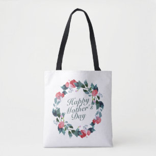 Elegant Happy Mother's Day Floral Wreath Tote Bag Tasche