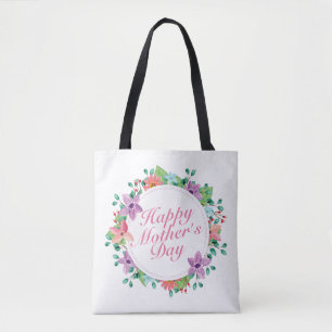 Elegant Happy Mother's Day Floral Wreath Tote Bag Tasche