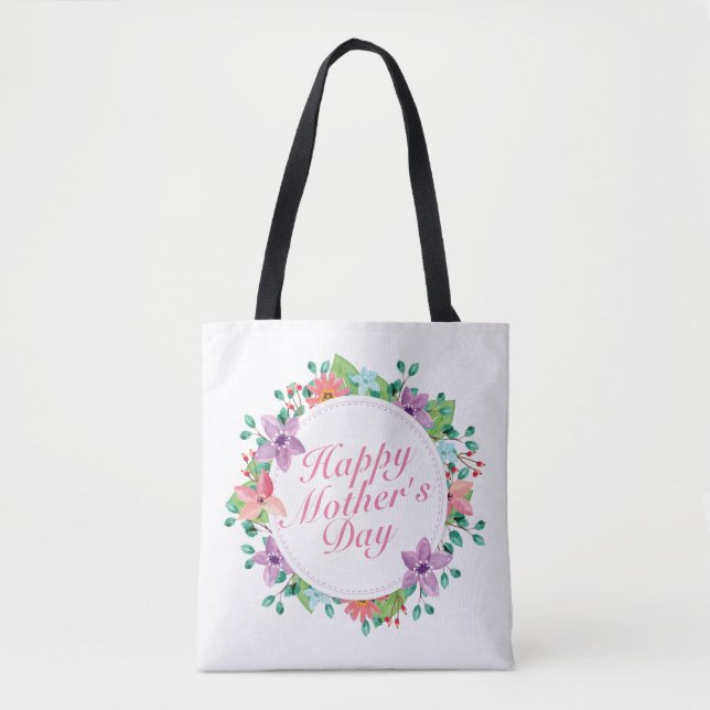Elegant Happy Mother's Day Floral Wreath Tote Bag Tasche (Vorderseite)
