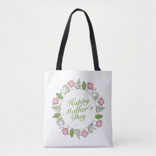 Elegant Happy Mother's Day Floral Wreath Tote Bag Tasche