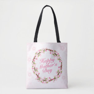 Elegant Happy Mother's Day Floral Wreath Tote Bag Tasche
