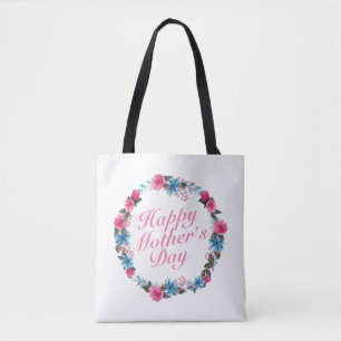 Elegant Happy Mother's Day Floral Wreath Tote Bag Tasche