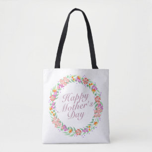 Elegant Happy Mother's Day Floral Wreath Tote Bag Tasche