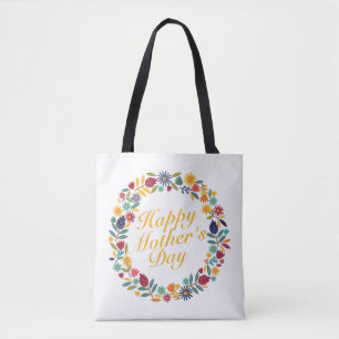 Elegant Happy Mother's Day Floral Wreath Tote Bag Tasche