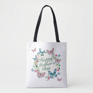 Elegant Happy Mother's Day Floral Wreath Tote Bag Tasche