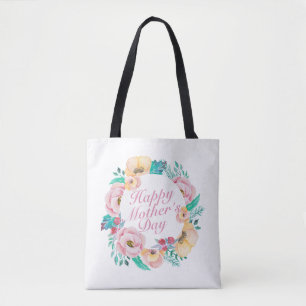 Elegant Happy Mother's Day Floral Wreath Tote Bag Tasche