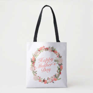 Elegant Happy Mother's Day Floral Wreath Tote Bag Tasche