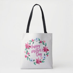 Elegant Happy Mother's Day Floral Wreath Tote Bag Tasche