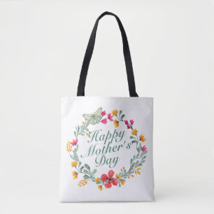 Elegant Happy Mother's Day Floral Wreath Tote Bag Tasche