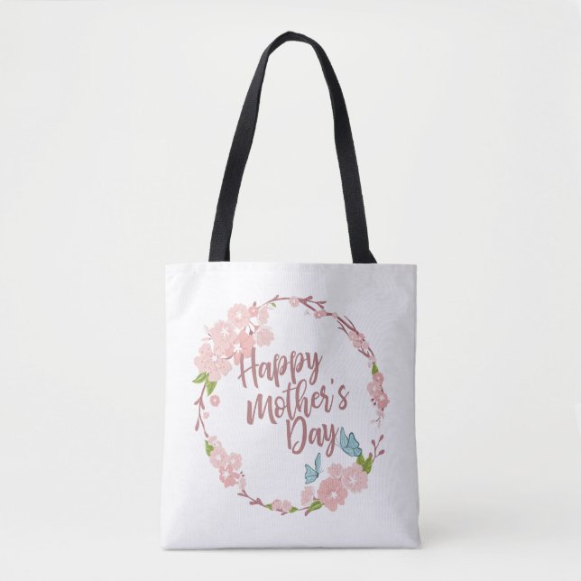 Elegant Happy Mother's Day Floral Wreath Tote Bag Tasche (Vorderseite)