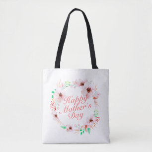Elegant Happy Mother's Day Floral Wreath Tote Bag Tasche