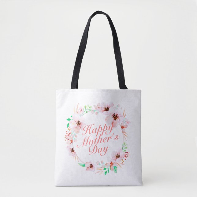 Elegant Happy Mother's Day Floral Wreath Tote Bag Tasche (Vorderseite)
