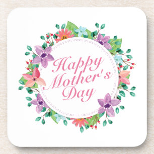 Elegant Happy Mother's Day Floral Wreath   UNTERSE Getränkeuntersetzer