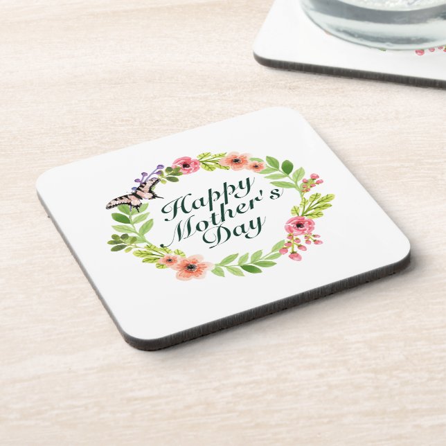 Elegant Happy Mother's Day Floral Wreath Untersetz Getränkeuntersetzer (Linke Seite)