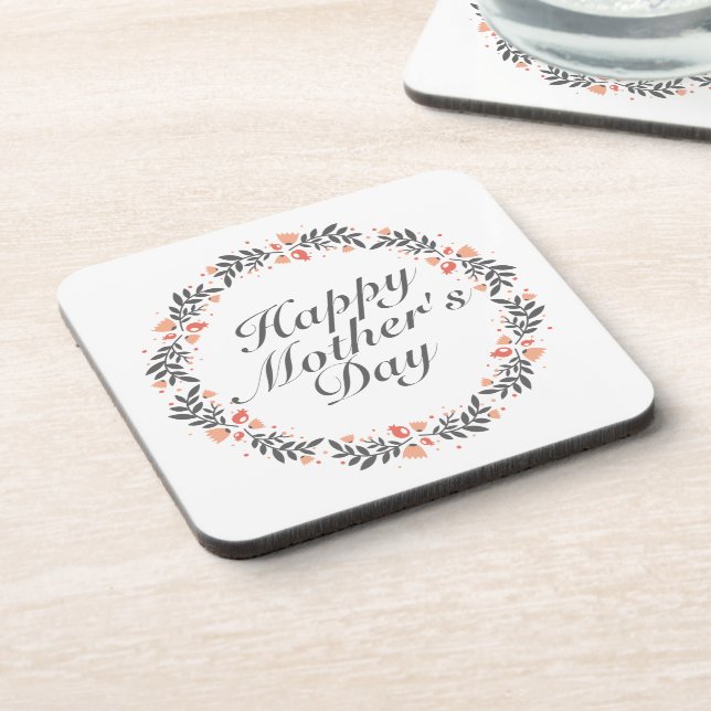 Elegant Happy Mother's Day Floral Wreath Untersetz Untersetzer (Linke Seite)