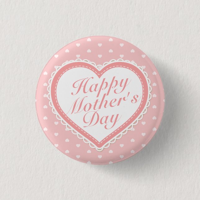 Elegant Happy Mother's Day Pink Hearts Button (Vorderseite)