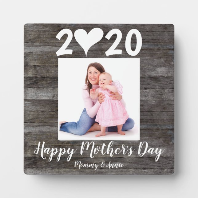 Elegant Happy Mother's Day Script Heart Wood Foto Fotoplatte (Vorderseite)