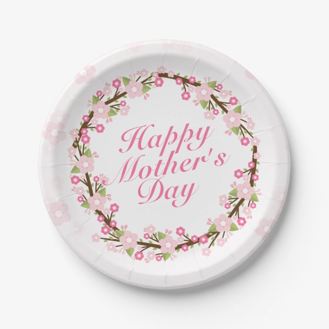 Elegant Happy Mother's Day Wreath Paper Plate Pappteller (Vorderseite)
