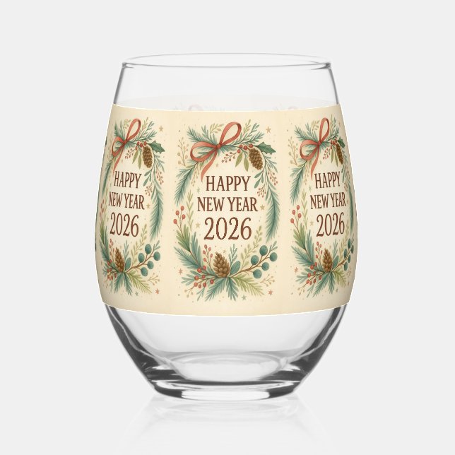 elegant happy new year 2026 hampagne glass weinglas ohne stiel (Vorderseite)