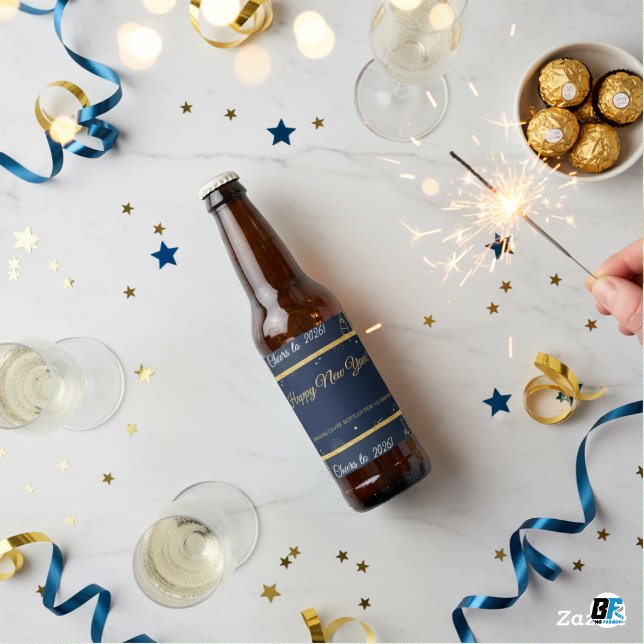 Elegant Happy New Year Beverage Bottle Label Set  Bierflaschenetikett (Von Creator hochgeladen)