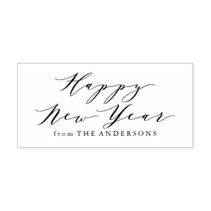 Elegant Happy New Year   Briefmarke der Rücksendea Gummistempel