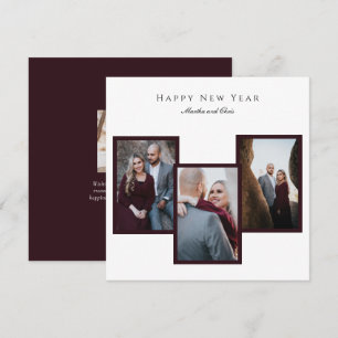 Elegant Happy New Year Script 3 Foto Collage Red Feiertagskarte