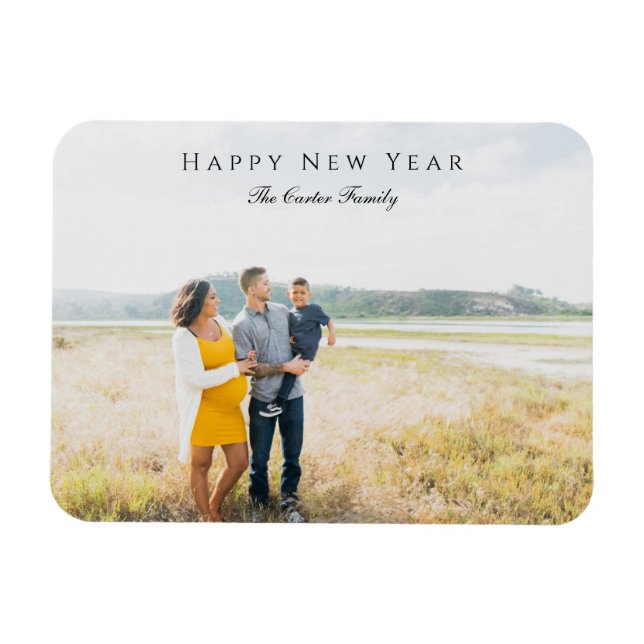 Elegant Happy New Year Script Foto Schwangerschaft Magnet (Horizontal)