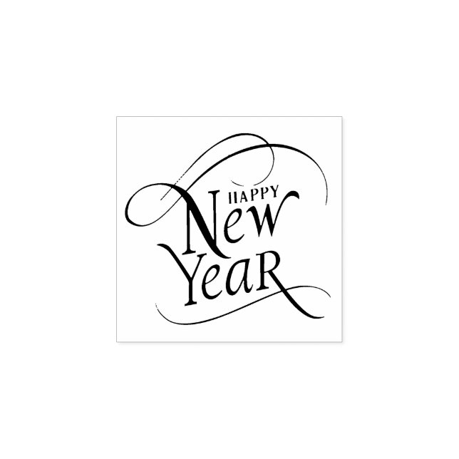 Elegant Happy New Year Script Gummistempel (Prägung)