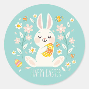 Elegant Happy Oaster Bunny   Siegel Runder Aufkleber