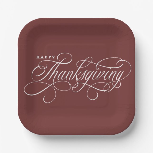 Elegant Happy Thanksgiving Skript-Design Pappteller (Vorderseite)