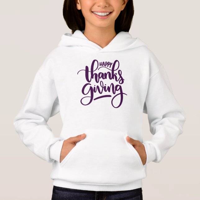 Elegant Happy Thanksgiving Typografie Hoodie (Vorderseite)