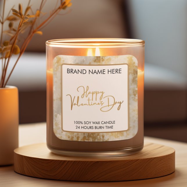 Elegant Happy Valentine’s Day Candle Label Quadratischer Aufkleber (Von Creator hochgeladen)