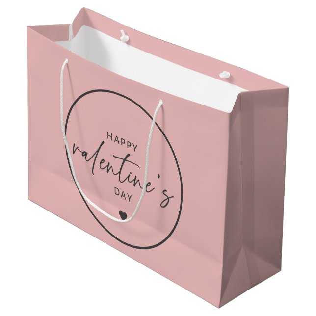 Elegant Happy Valentine's day Blush Pink Große Geschenktüte (Vorderseite Schrägansicht)