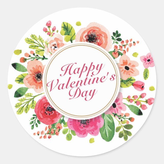 Elegant Happy Valentine's Day Floral Frame Sticker (Vorderseite)