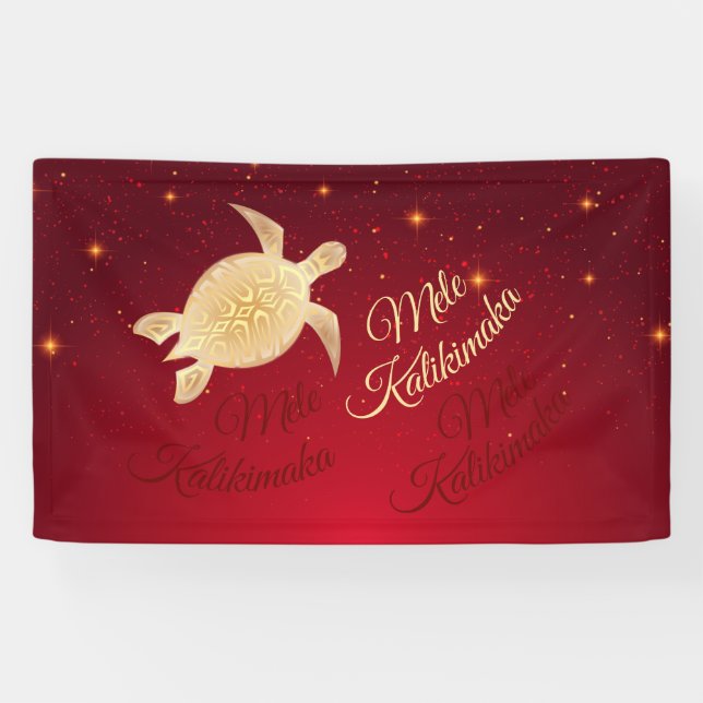 Elegant Hawaiian Weihnachten | Red Gold Banner (Horizontal)