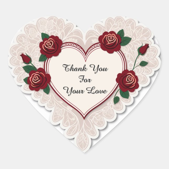 Elegant Heart Card With Red Roses Herz-Aufkleber (Vorderseite)
