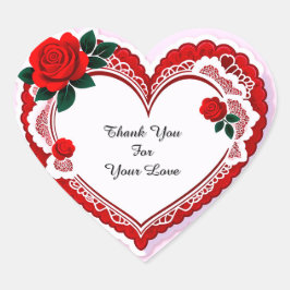 Elegant Heart Card With Red Roses Herz-Aufkleber