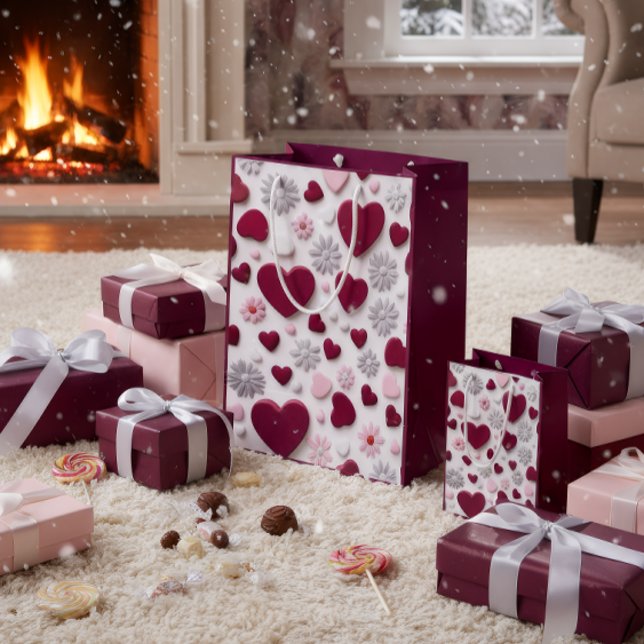 Elegant Heart & Floral Gift Bag Mittlere Geschenktüte (Von Creator hochgeladen)