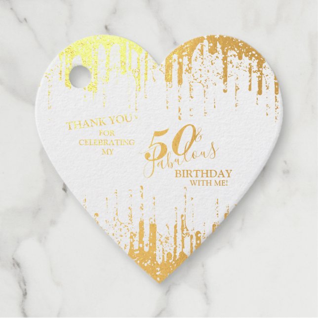 Elegant Heart Gold 50 & Fabulous Birthday Real Geschenkanhänger (Vorderseite)