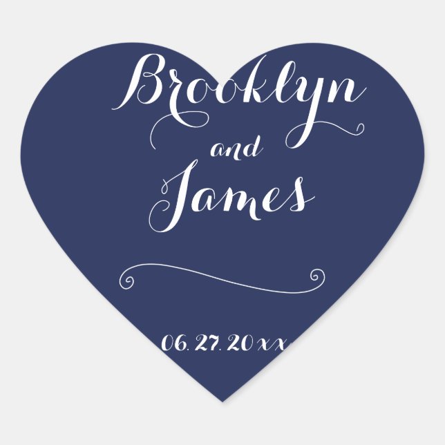 Elegant Heart Navy Blue Wedding Stickers (Vorderseite)