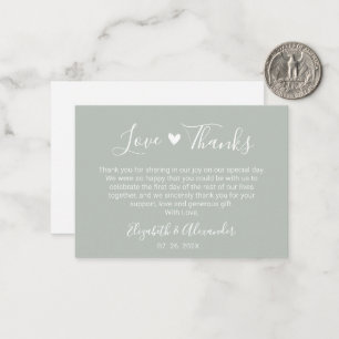 Elegant Heart Script Sage Green Wedding Vielen Dan Mitteilungskarte