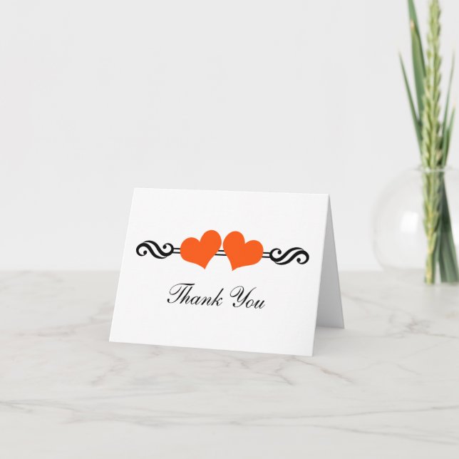 Elegant Hearts Wedding Danke Card, Orange (Vorderseite)