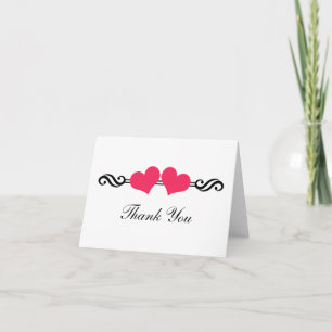 Elegant Hearts Wedding Dankeschön Card, Pink Dankeskarte